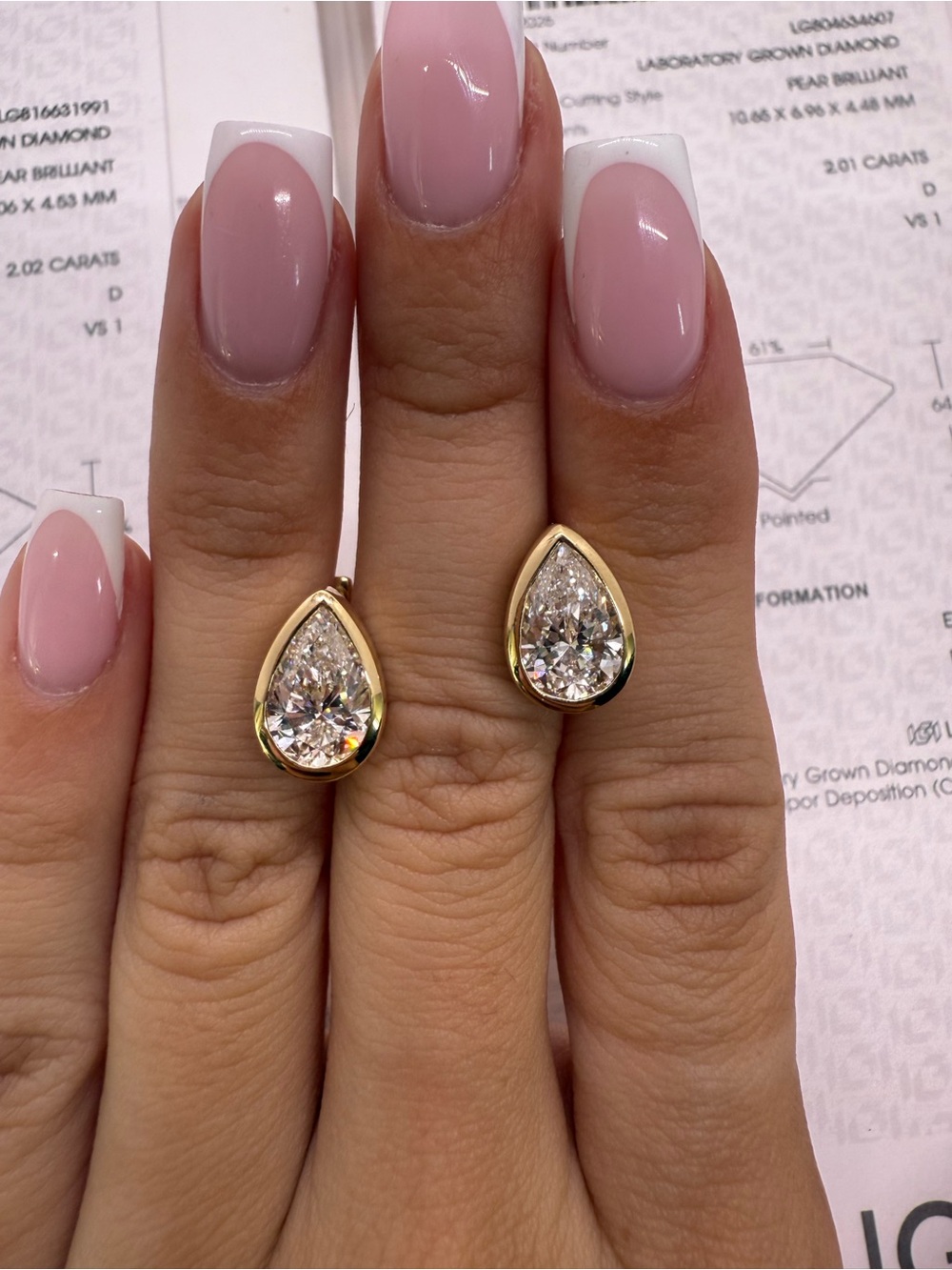 4.03 CTW D VS1 pear huggie hoop lab diamond earrings